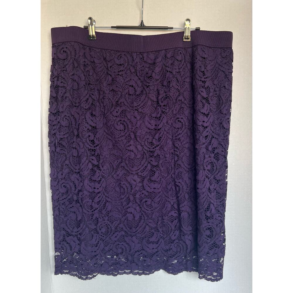 NWT ROZ‎ & ALI Purple Lace Stretch Lined Knee Length Skirt Size 2X